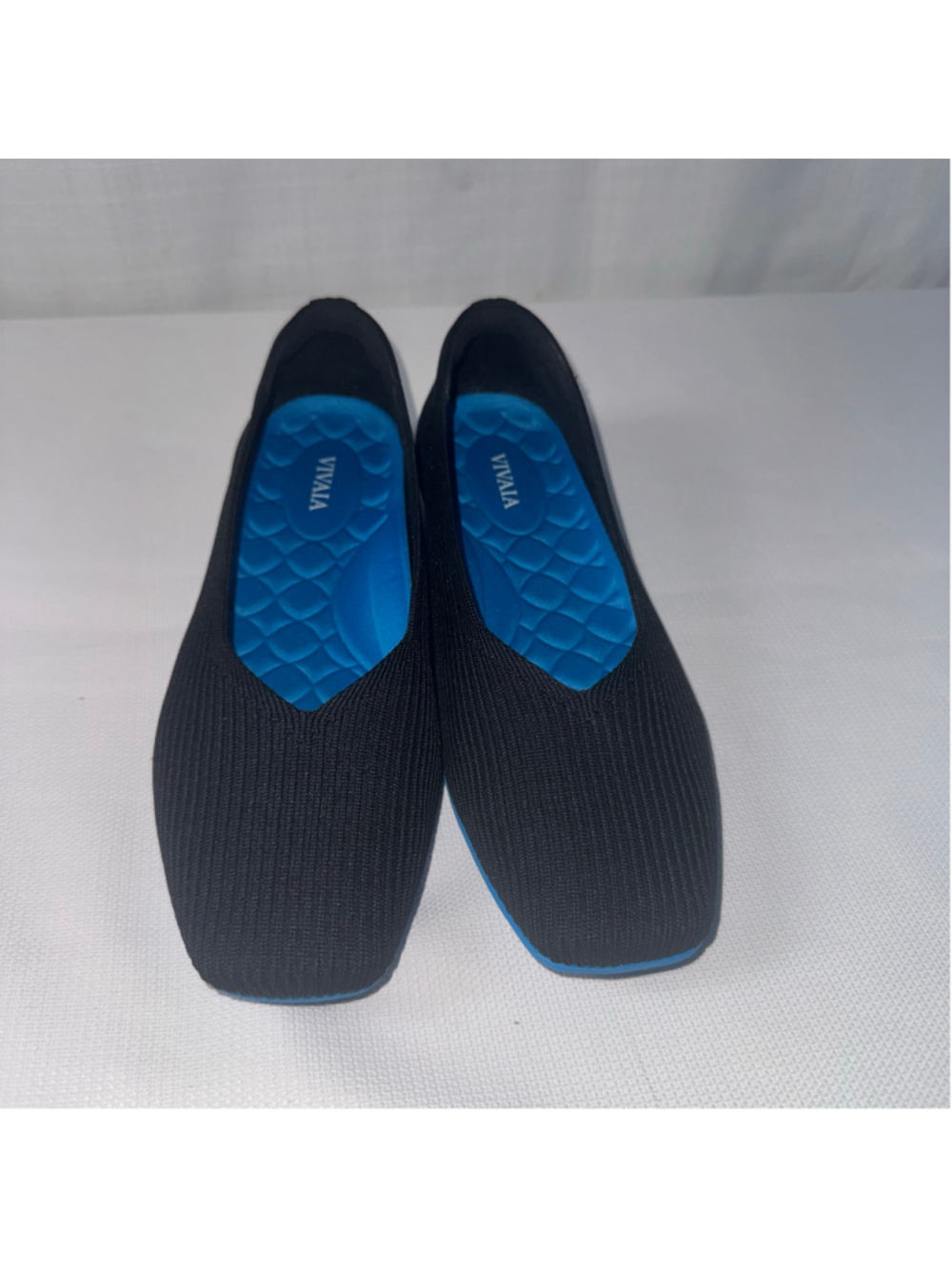 VIVAIA Lightweight Square toe Ballet Flat Black Bright Blue Sz EU39- US8-8.5